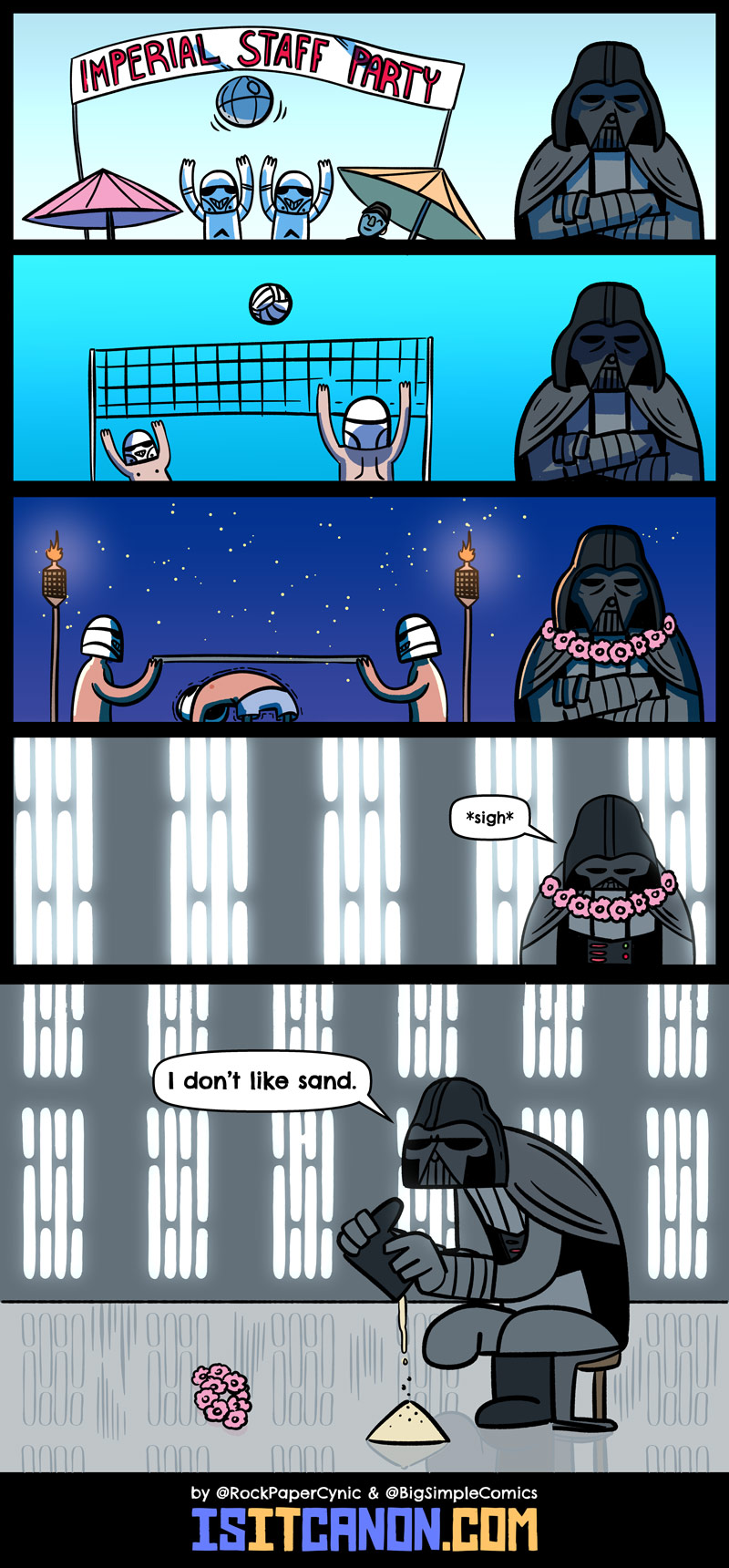 In this comic, Darth Vader has to go the Imperials' annual company retreat at the beach.