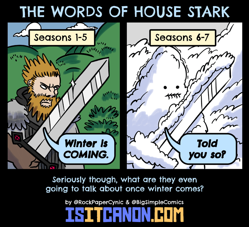 All series we've been hearing about how WINTER IS COMING! WINTER IS COMING! Well what the heck will House Stark use as their official words when winter finally comes to Westeros?